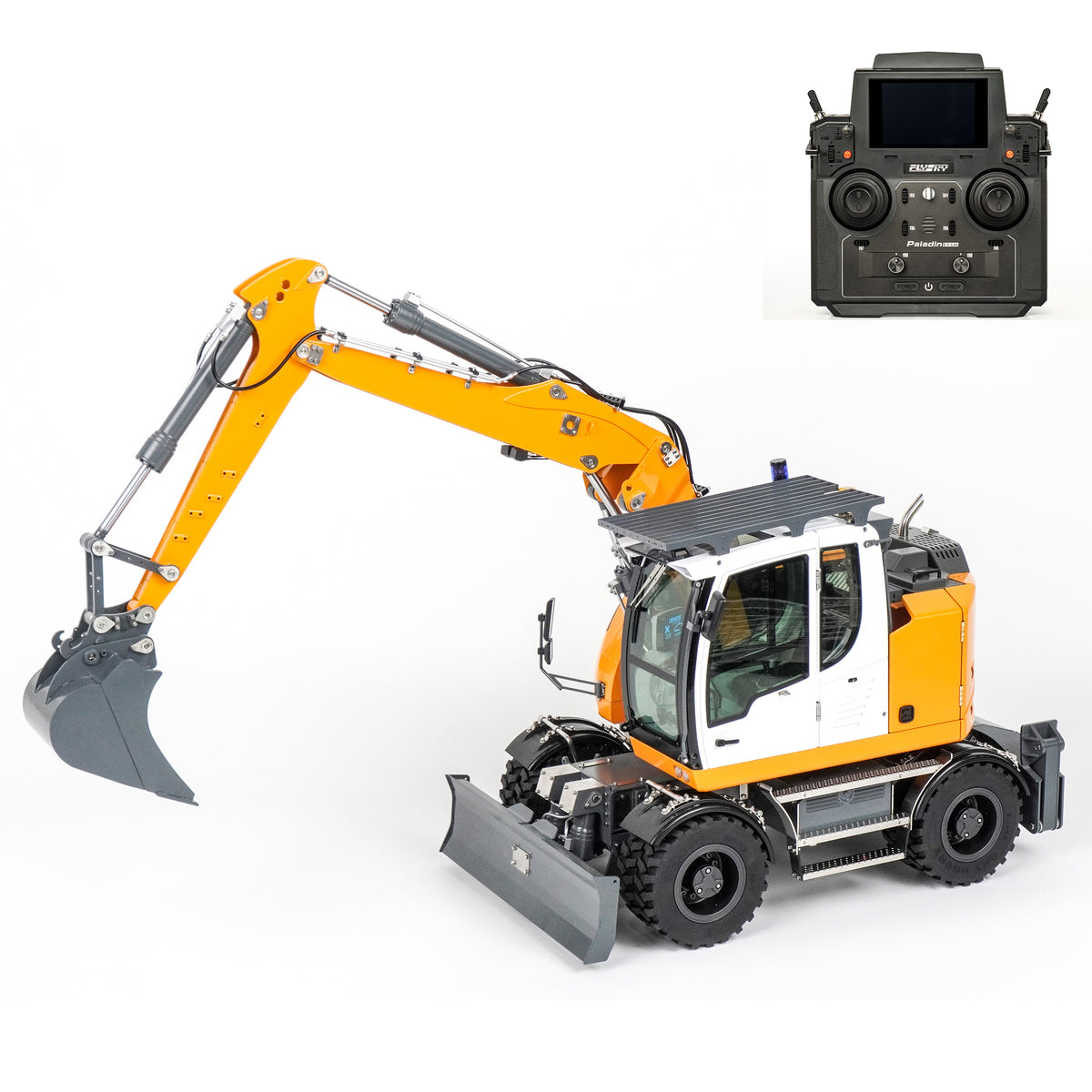 Kudon CUT-914-LS Wheeled Three-Section Boom Hydraulic RC Excavator with Outriggers — Standard Version